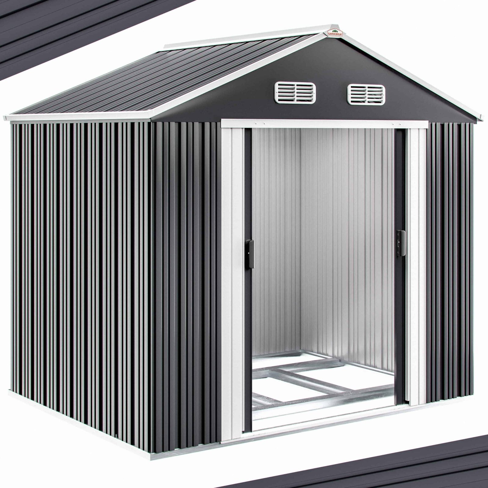 Abri de jardin en métal gris 257x205x177cm – Neuf – DESTOCKAGE